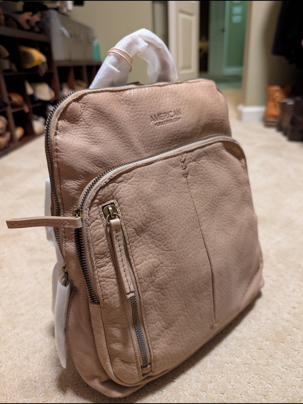 American Westcoast Soft Taupe Leather Backpack for Women